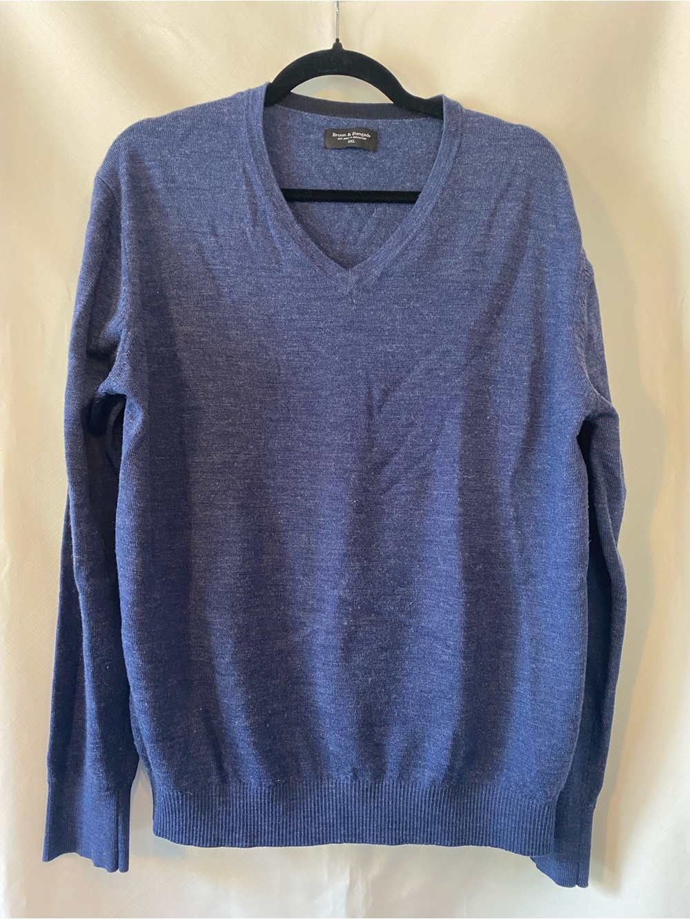 Bruun & Stengade Men's Blue Wool Blend V-Neck Slim Fit Sweater XXL Minimalist